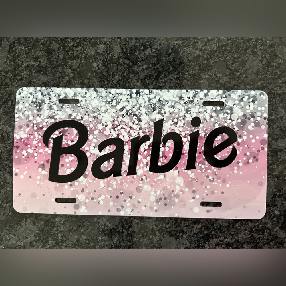 Barbie metal license plate